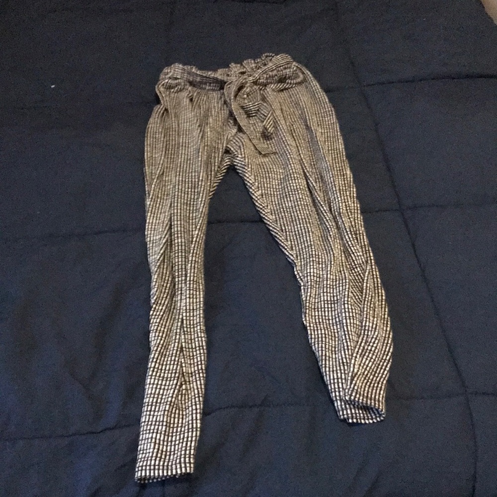 Black & White Checkered Pants with Adjustable Waistband String